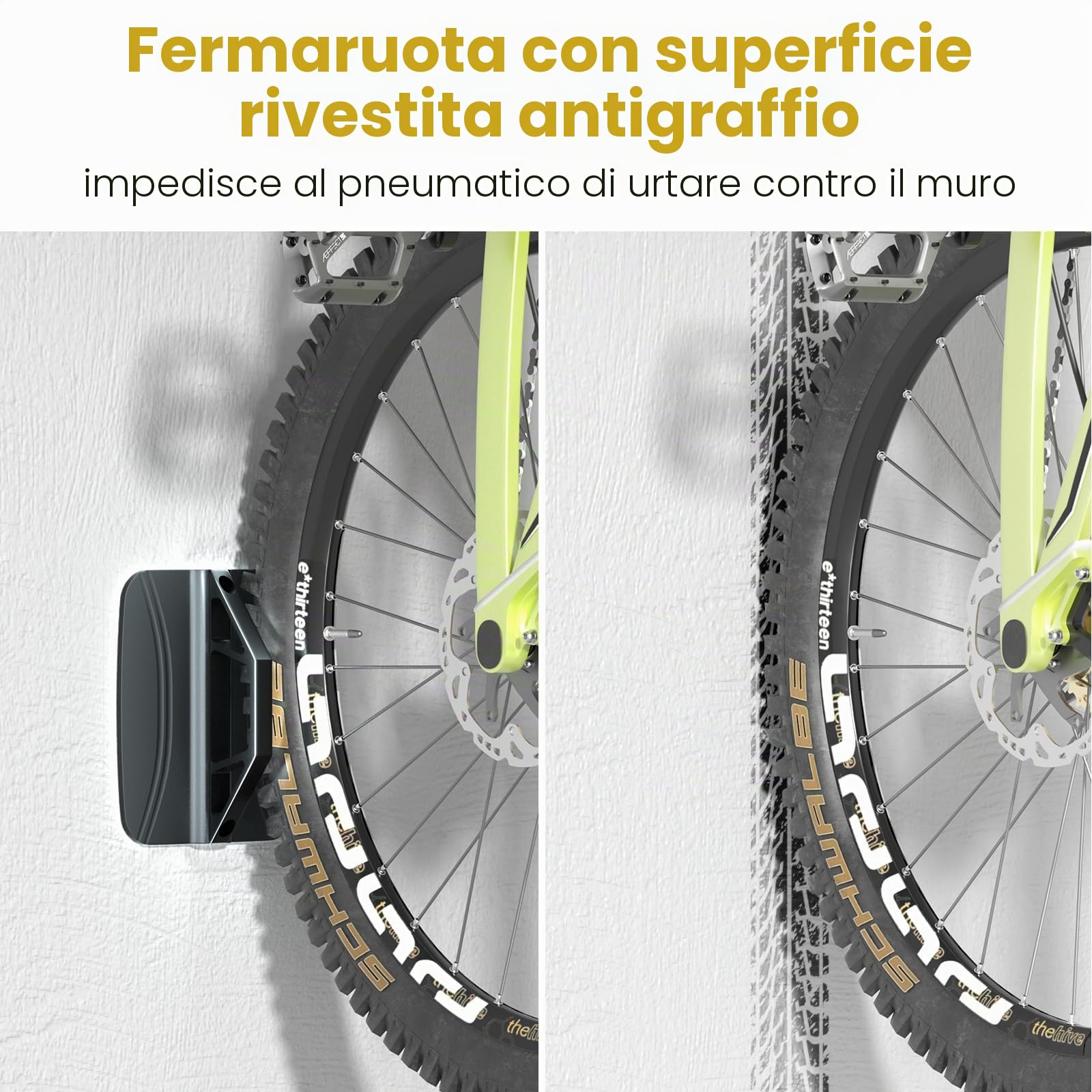 PUTORSEN Supporto Parete Bicicletta Verticalmente - Orientabile Gancio Bici Muro per Garage e Interni,Salvaspazio e Facile da Appendere Appendi Bici da Muro,Portata 35kg（2 pz.）