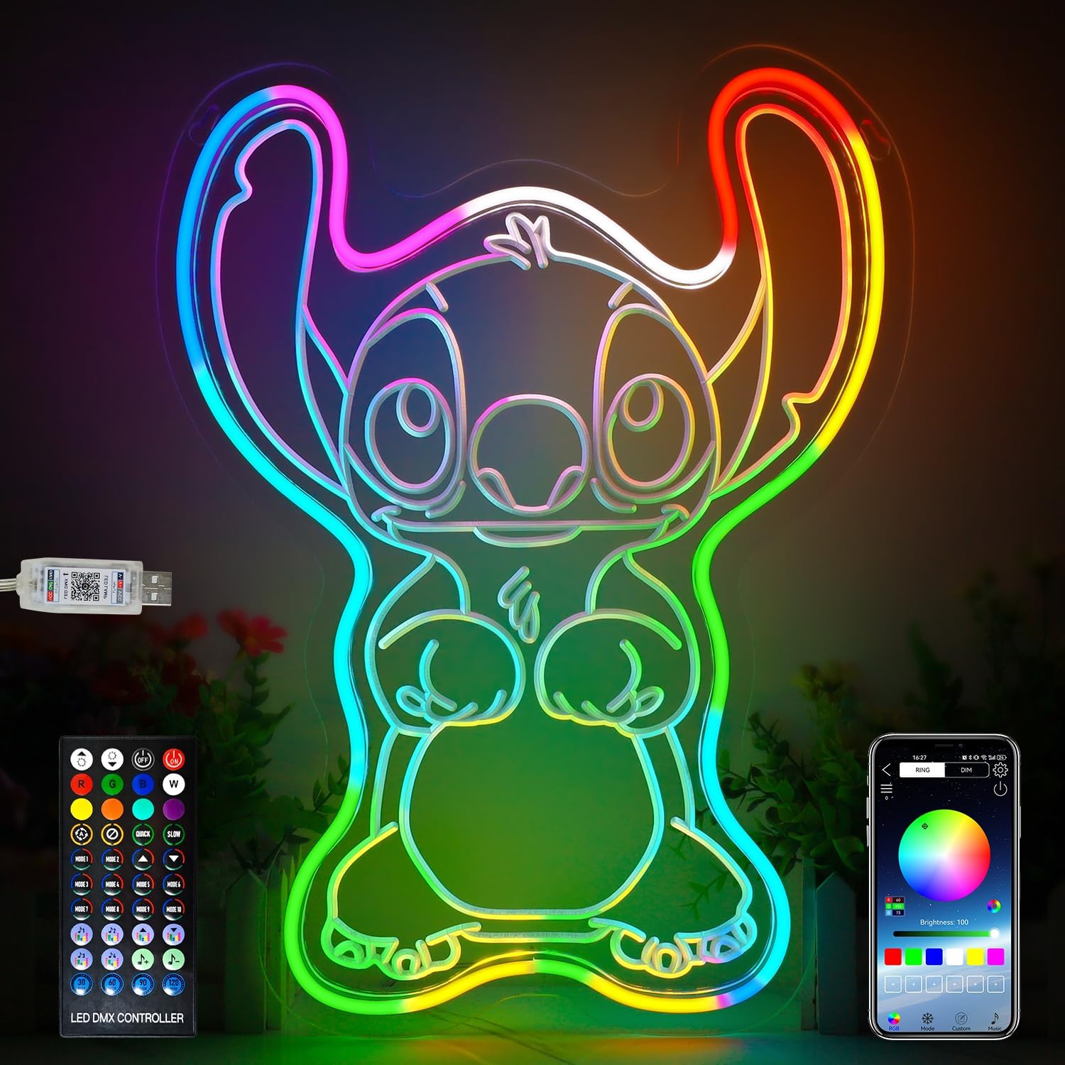 Neon Sign for Wall Decor, 17×13 Inch Neon Light with Infrared Remote and App Control Dimmable Cool Lamp as Room Decor for Girls Bedroom