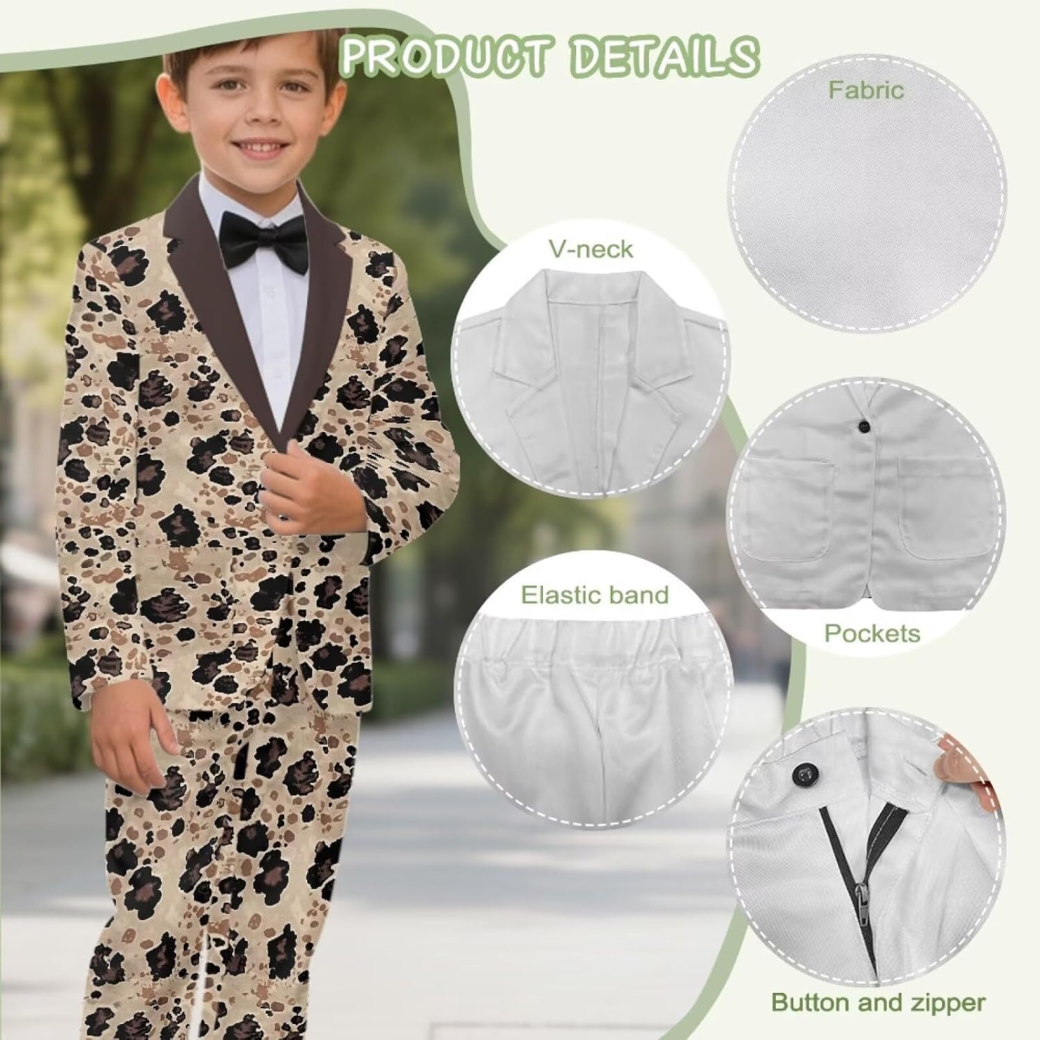 Suits Set for Boys Communion Wedding Ring Bearer Outfits Slim Fit V-Neck Blazer with Pants Dresswear for 6-14 Years