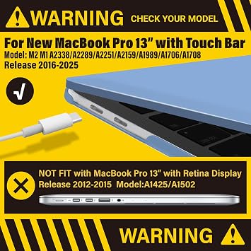 IBENZER متوافق مع حافظة MacBook Pro مقاس 13 بوصة 2025 2024 M2 2025-2016 M1 A2338 A2289 A2251 A2159 A1989 A1706 A1708، حافظة صلبة وغطاء لوحة مفاتيح وفيلم شاشة لجهاز MacPro 13، أزرق هوائي، T13ARBL+2