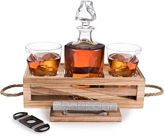 Whiskey Decanter Gift Set - Husband Birthday Gifts Chilling Rocks Stones Scotch Bourbon Holder – 2 Whiskey Glasses - Perfect Whiskey Decanter Set for Scotch Alcohol Bourbon Gift for Men Dad Boyfriend