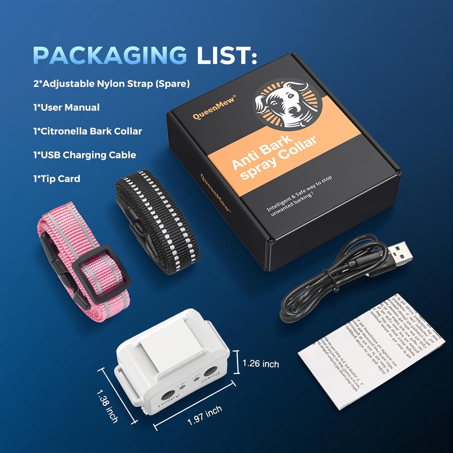 Citronella Dog Bark Collar, Citronella Bark Collar, Adjustable Spray Anti Barking Collars, Rechargeable Dog Barking Training Device with 2 Straps, Safe for Small Large Dogs Indoor Outdoor