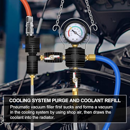 Miniatura 5 de JIFETOR Kit de herramientas de recarga de refrigerante para radiador de purga al vacío, tanque de agua universal para automóvil, juego de llenado de