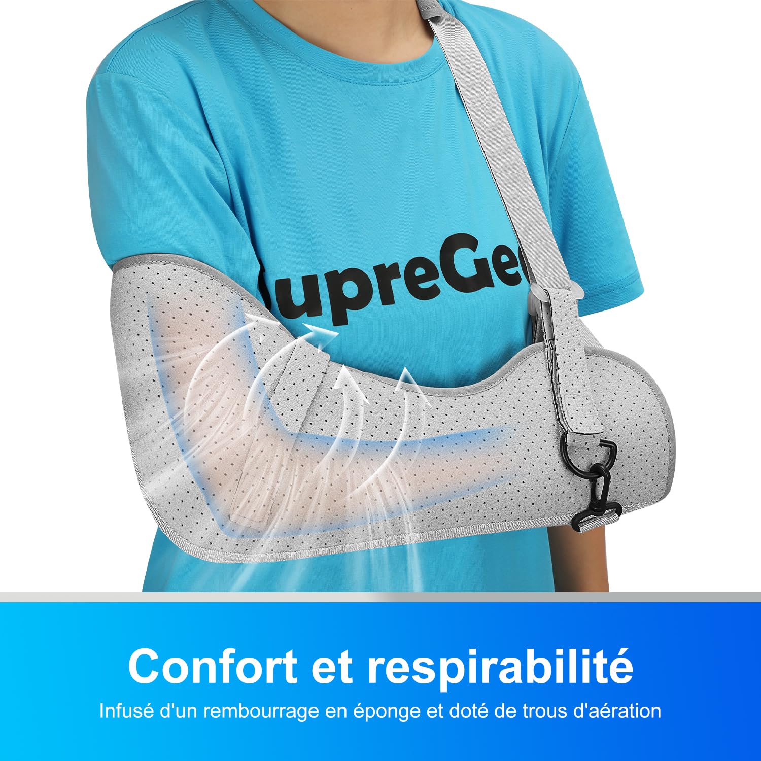 supregear Écharpe de Bras Gauche/Droit, Confortable Médical Attelle Epaule pour Hommes et Femmes, Echarpe de Soutien pour Bras pour Blessure à l'Épaule, Fractures et Luxations, Gris, S