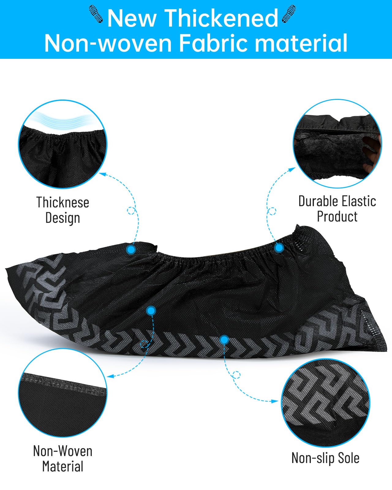 Shoe Booties Disposable Non Slip,Recyclable Shoe Covers Disposable Non Slip for Indoors, Fits Up To 11 US Men and 13 US Women Size,Recyclable Non-Woven Fabric (Black Set of 5 pcs)