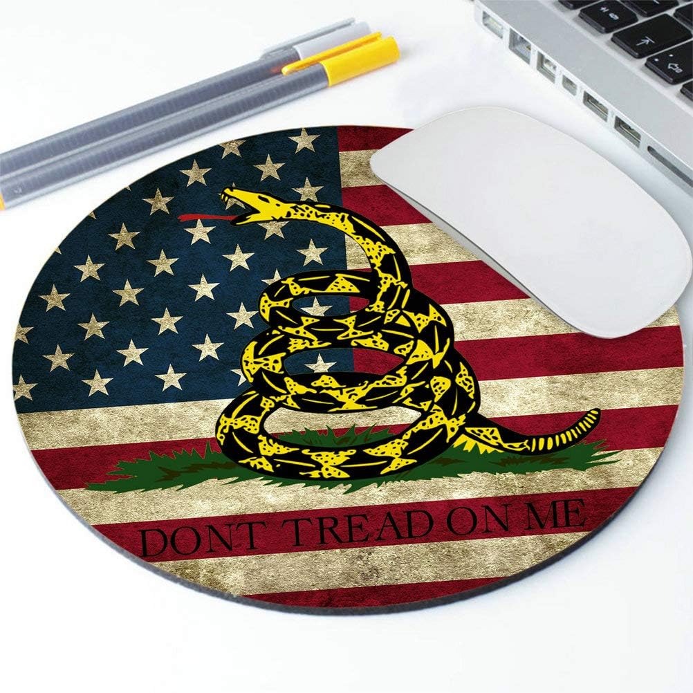 Mouse Pad, Don't Tread On Me American Us Flag Retro Round Mousepad, Non-Slip Rubber Base, Customized Gaming Mouse Mat for Laptop, Computer & PC image 4
