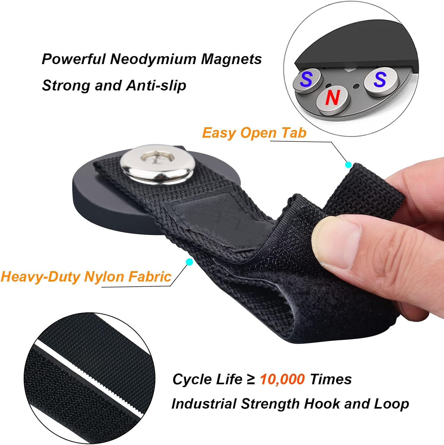 Strong Magnetic Hooks Strap, 2PC Magnetic Garage Storage Hooks, Heavy Duty Magnets Tool Holder for Hanging, Extension Cord Strap for Cable, Rope, Wire, Pick-up, RV, Workshop