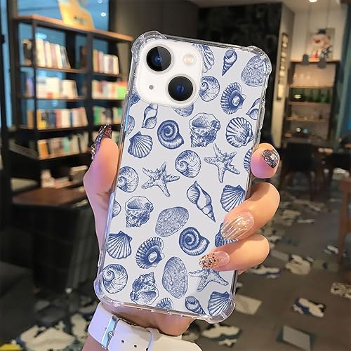 Miniatura 7 de DAIZAG Funda compatible con iPhone 15 Plus, bonita funda de teléfono azul con conchas marinas para niñas y mujeres, funda transparente de cuatro