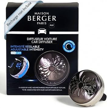 MAISON BERGER - Adjustable Refillable Car Air Freshener Vent Clip Diffuser Set - 1.75" Diameter x 1.25" Depth - Made in France On/Off Flower - Gun Metal