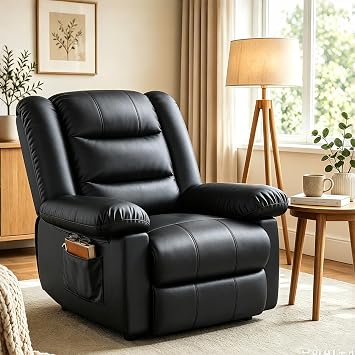 Recliner Armchair Reclining Chair, Padded PU Leather Lounge Sofa with Manual Adjustable Legrest & Backrest for Living Room Bedroom Home Theater, Black