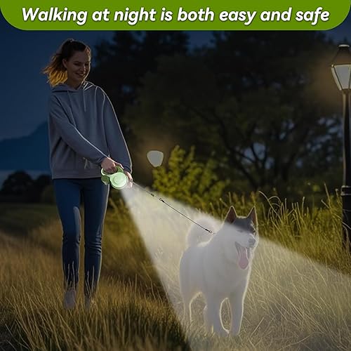 Miniatura 6 de Correa retráctil resistente de 26 pies para perros grandes, correa de perro con soporte para bolsa de excrementos, hasta 100 libras, con luz LED,