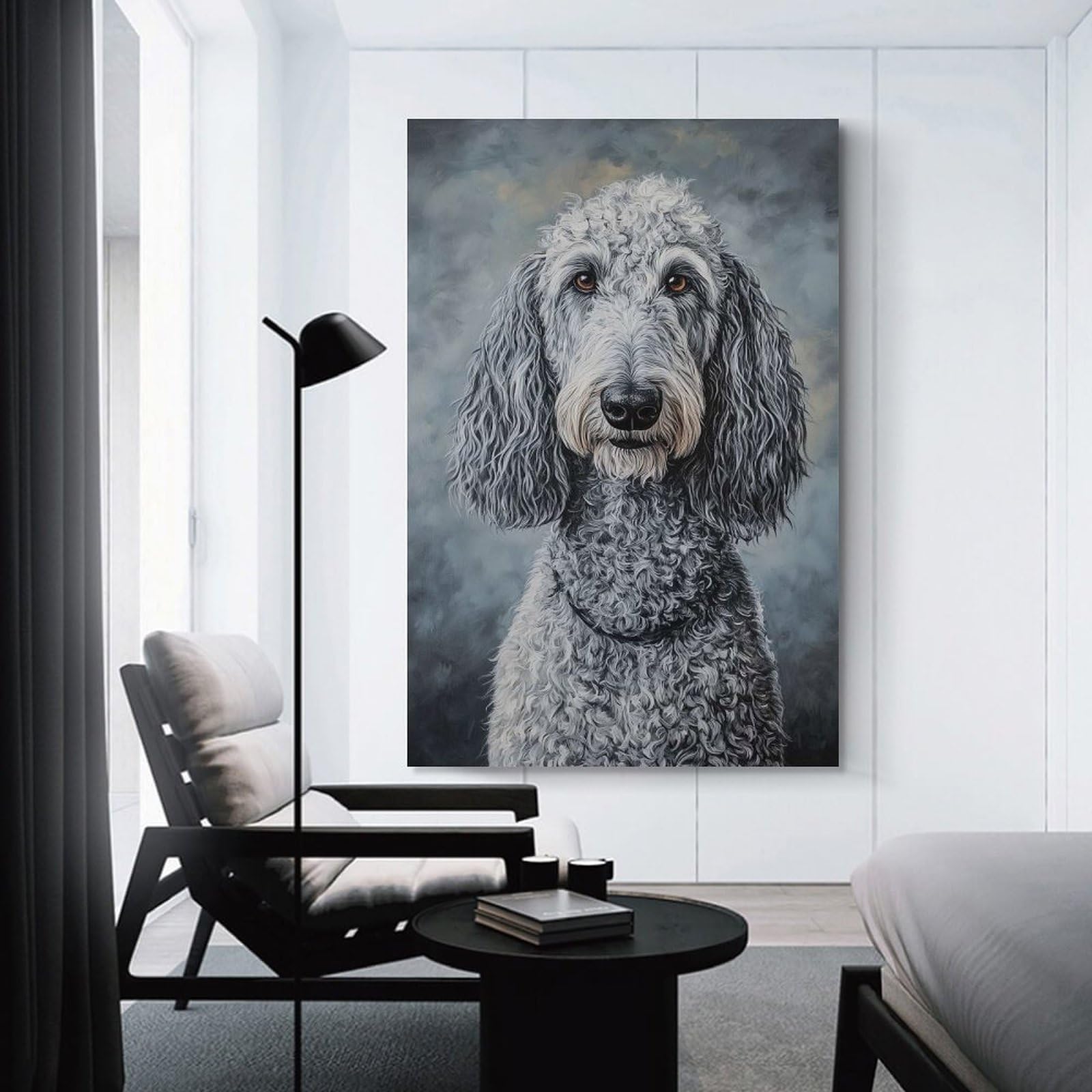 Junmoney Wall Picture Print Grey Dog Portrait, 24x36inch(60x90cm), for Entrance Walls, Hall Decor Or Foyers, A Neat Decor Update for Hallways