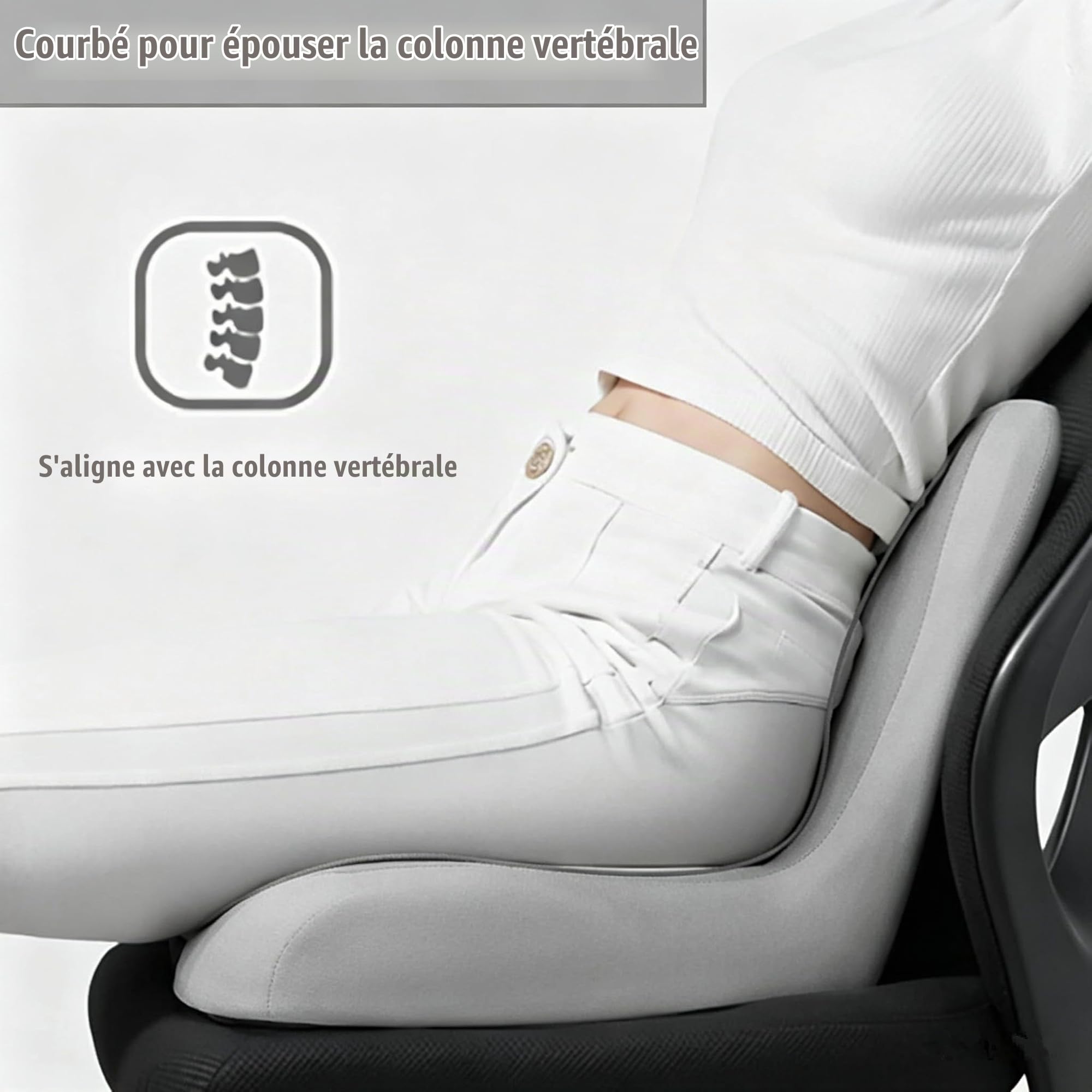 Coussin d'assise orthopédique avec Dossier, Grand Coussin d'assise Ergonomique en Mousse à mémoire de Forme, Coussin de Coccyx Confortable pour la Maison, la Voiture, Le Fauteuil Roulant et