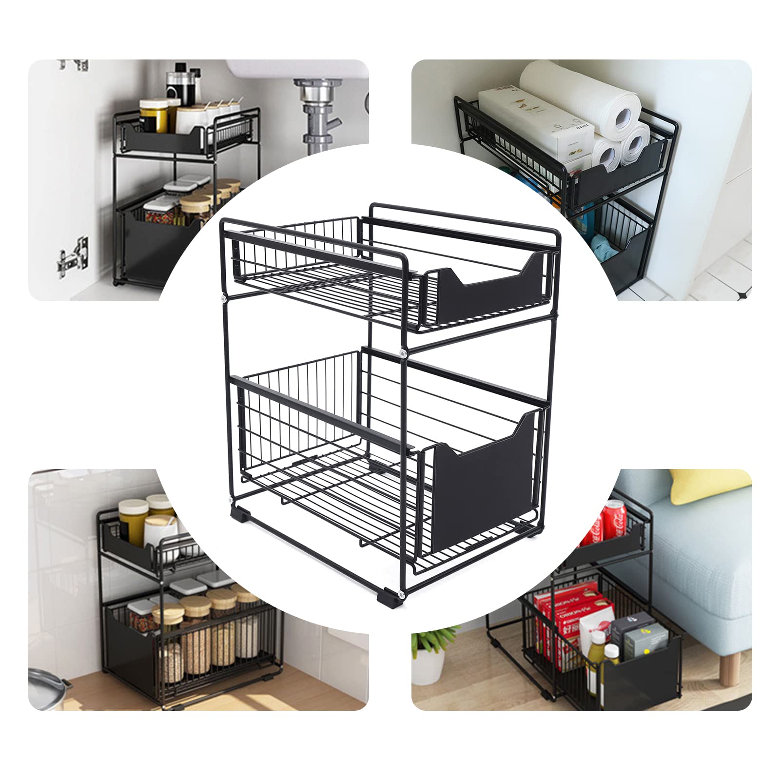 Bomclap Spoelkastorganizer, 2 etages onder wastafel, uittrekbare metalen kastmand-organizer, multifunctioneel voor keuken, badkamer (wit