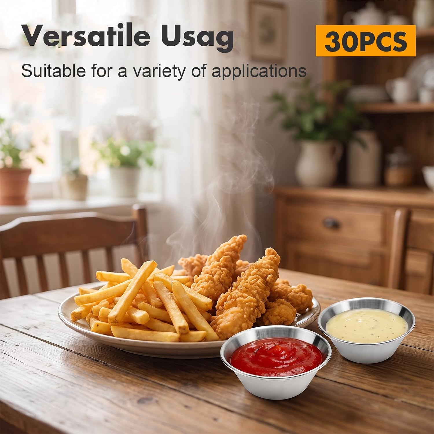 30 PCS 304 Stainless Steel Condiment Cups, 1.5 oz Metal Ramekins for Dipping Sauces, for BBQ, Restaurants, and Home Use