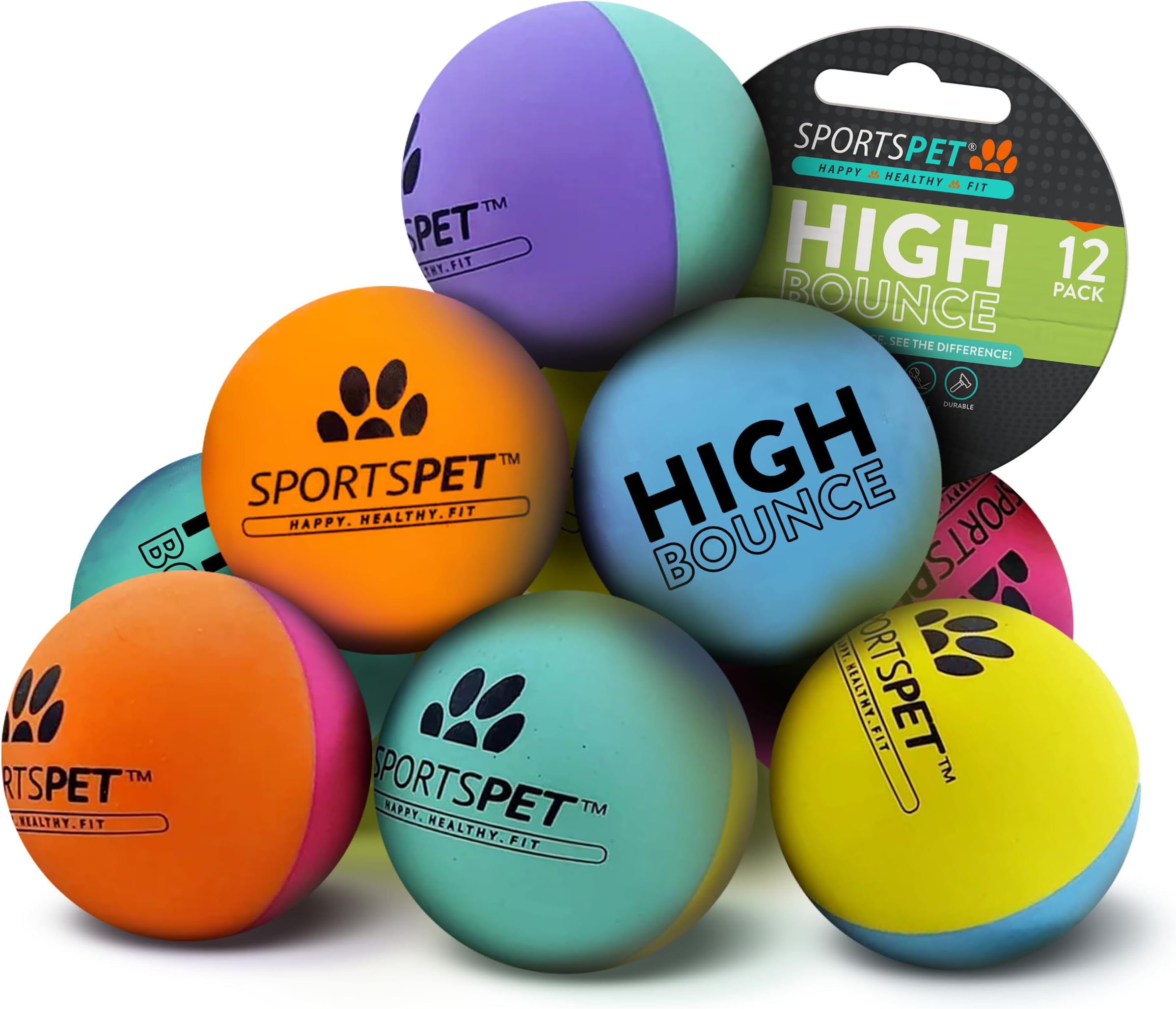 High Bounce 12 PACK Dog Balls, Floating Throw and Fetch Toy for Dogs, Tough, Strong, and Durable Chew & Play Dog Toys, Safe Toy Balls for Dogs & Puppies, (60mm Dog Ball)