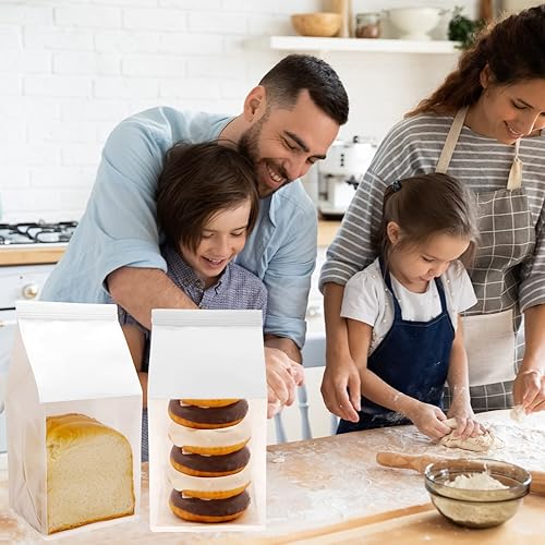 Miniatura 10 de 25 bolsas de panadería con ventana para galletas para embalaje de 5.1 x 4.3 x 11 pulgadas, papel de estaño marrón de estaño con cierre de lazo,
