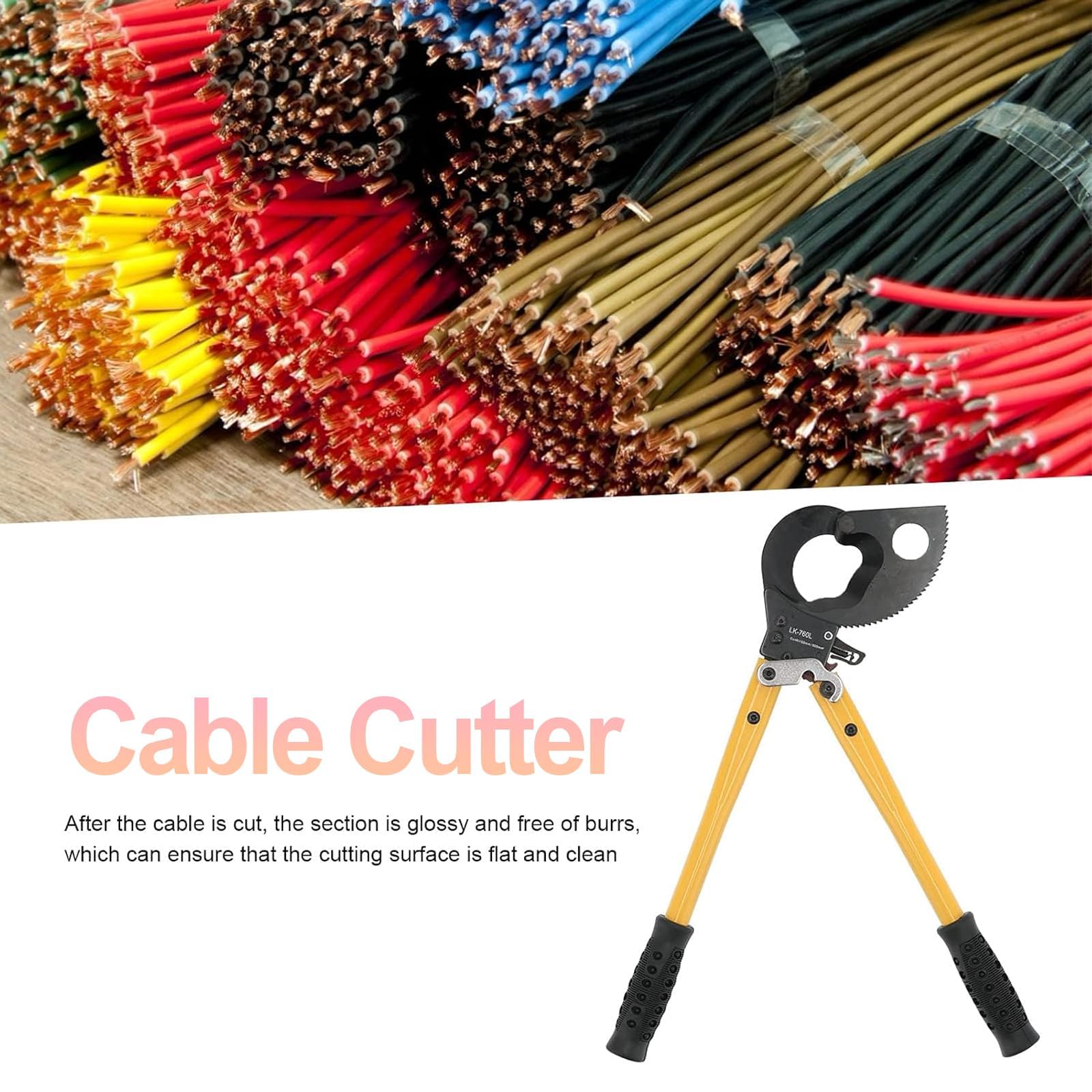 Cortador de cables de trinquete, cortador manual de alta resistencia para cable de aluminio y alambre de varias hebras, corta alambre de acero 45# de hasta 500 mm², mango ergonómico antideslizante
