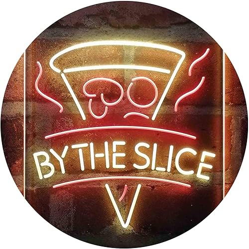 Pizza by the Slice Café - Letrero de neón LED de doble color, rojo y amarillo, 16 x 24 pulgadas, st6s46-i4145-ry