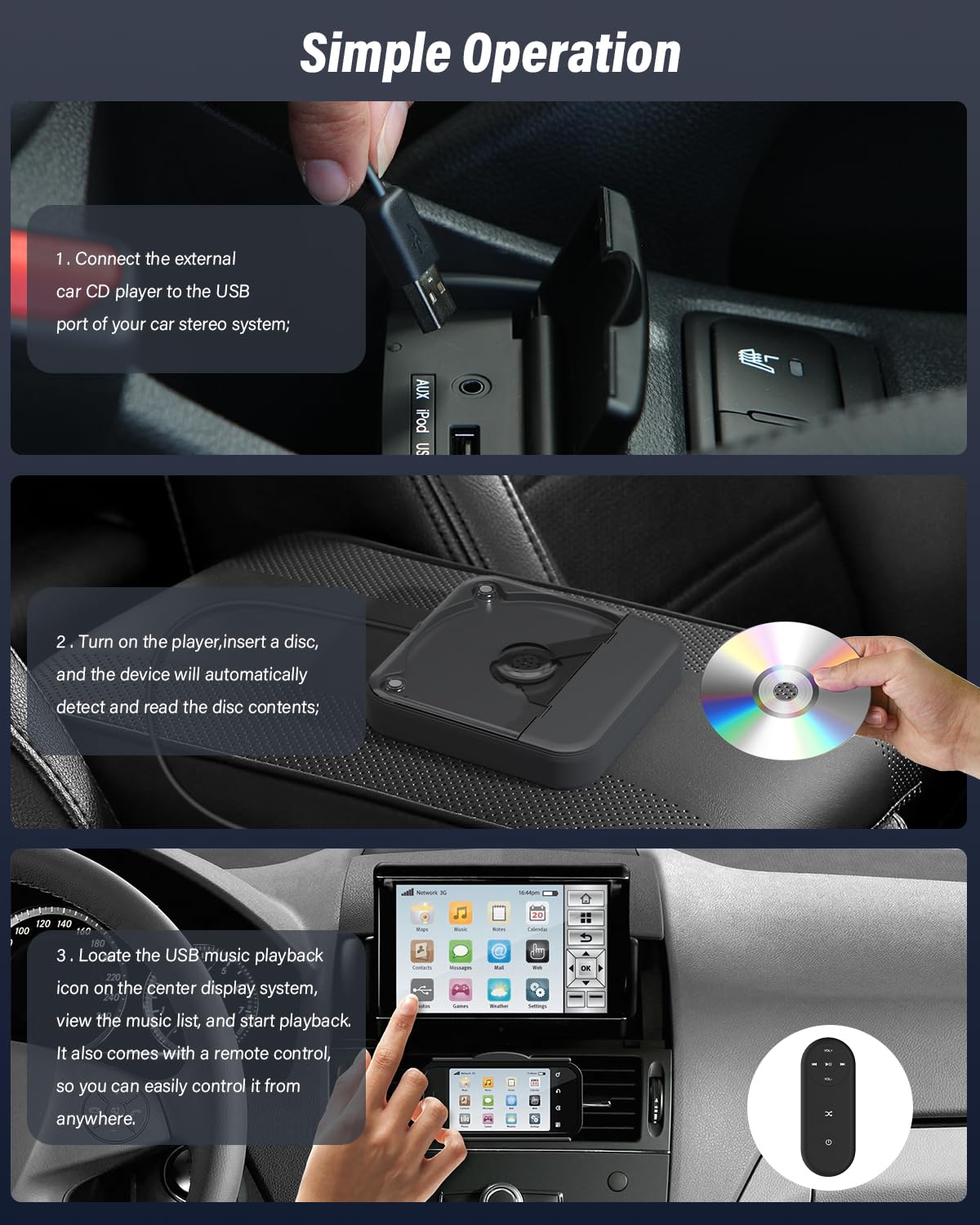 MONODEAL Lettore CD Portatile con Porta USB/AUX per Auto