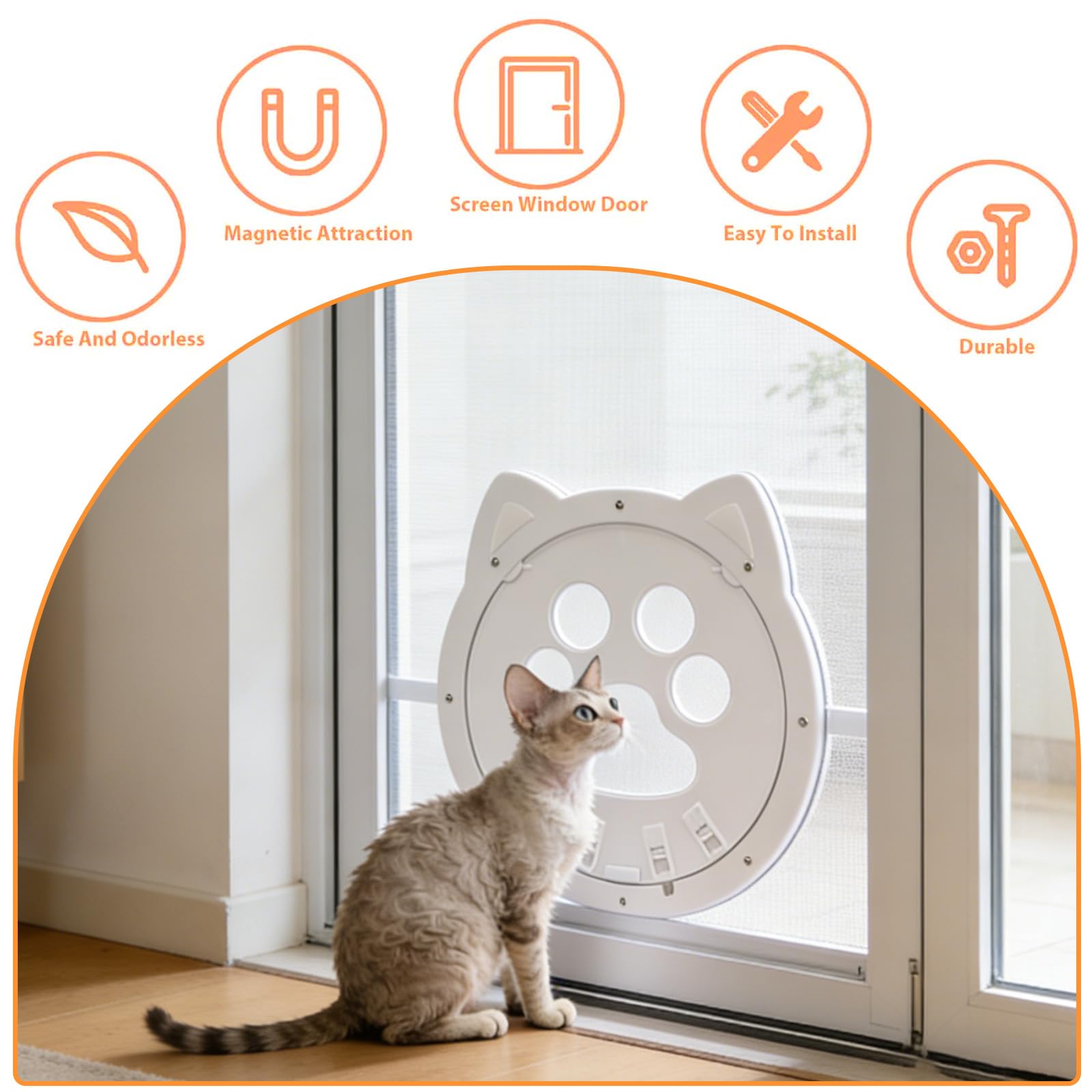 Chatière pour moustiquaire, chatière blanche, porte intérieure, porte magnétique, avec design automatique de pattes de chat, porte moustiquaire pour petit chat de taille moyenne