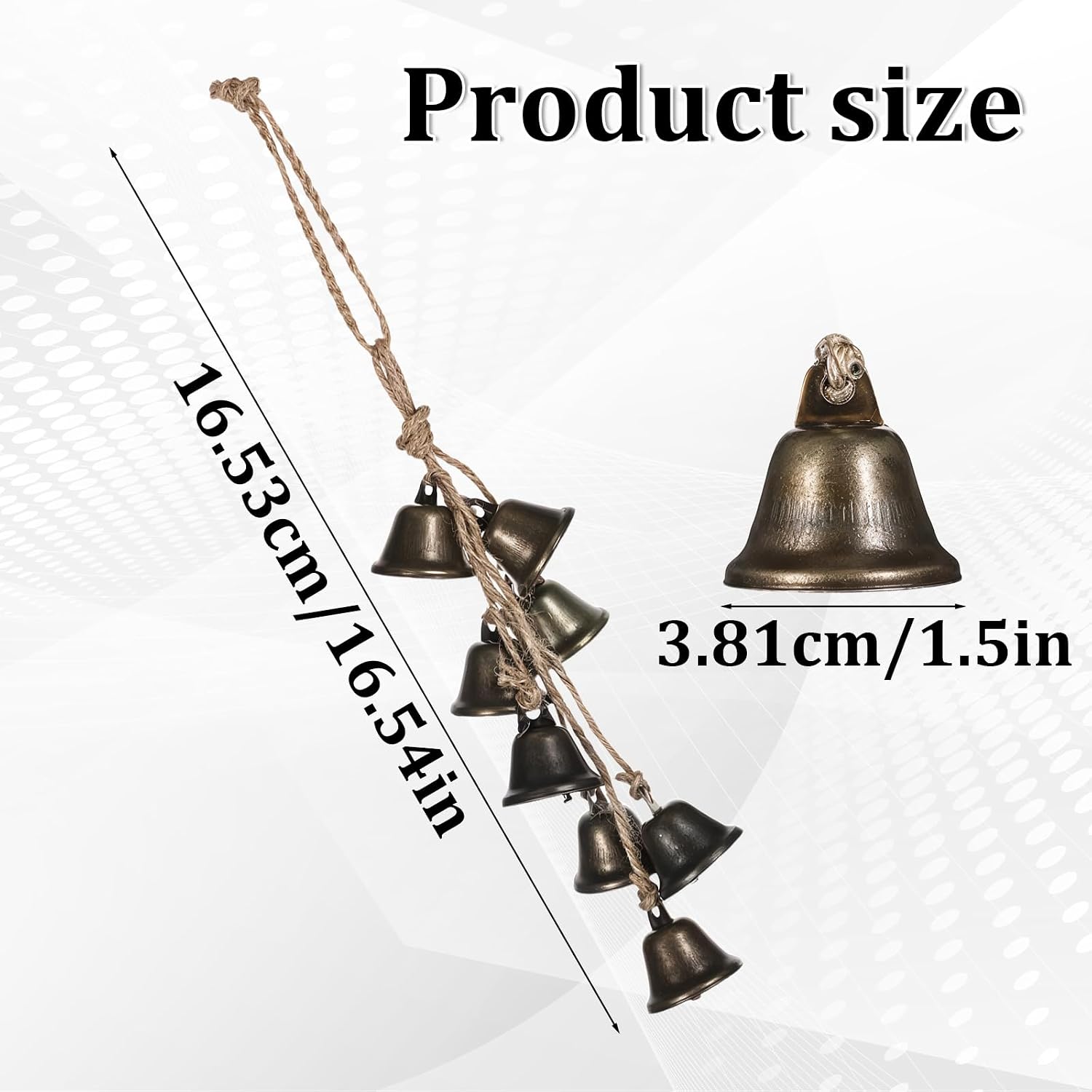 Witch Bells for Door, 16.5 Inch Boho Hanger Wind Chimes with 8 Bells, Vintage Supplies for Home Decor