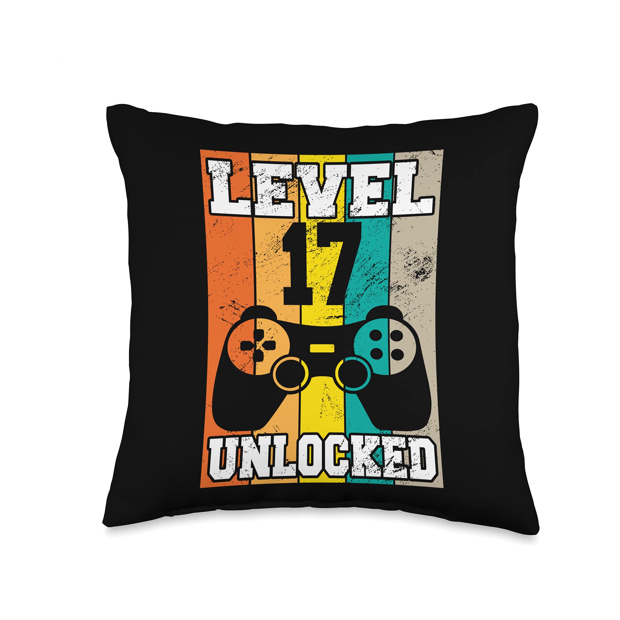 Gaming level unlocked birthday gift shop Level Unlocked 17 Years Old Retro 80s 17th Birthday Gamer Throw Pillow, 16x16, Multicolor
