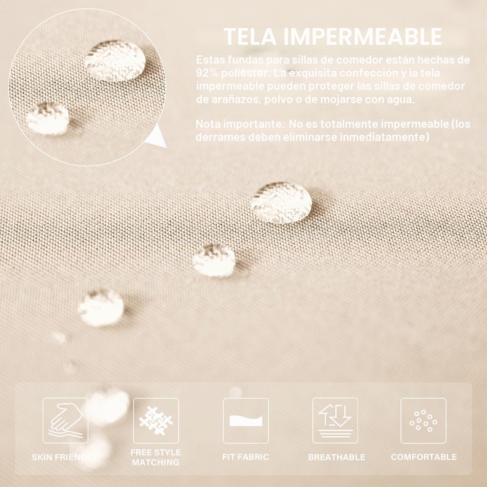 Fundas para Sillas De Comedor con Brazos, Impermeable Comedor Sillas Cubiertas con Brazos Respaldo Elástica Giratoria Brazos Respaldo Cubiertas Sillas Estilo Nórdico-Blanco Crema-Pack de 6