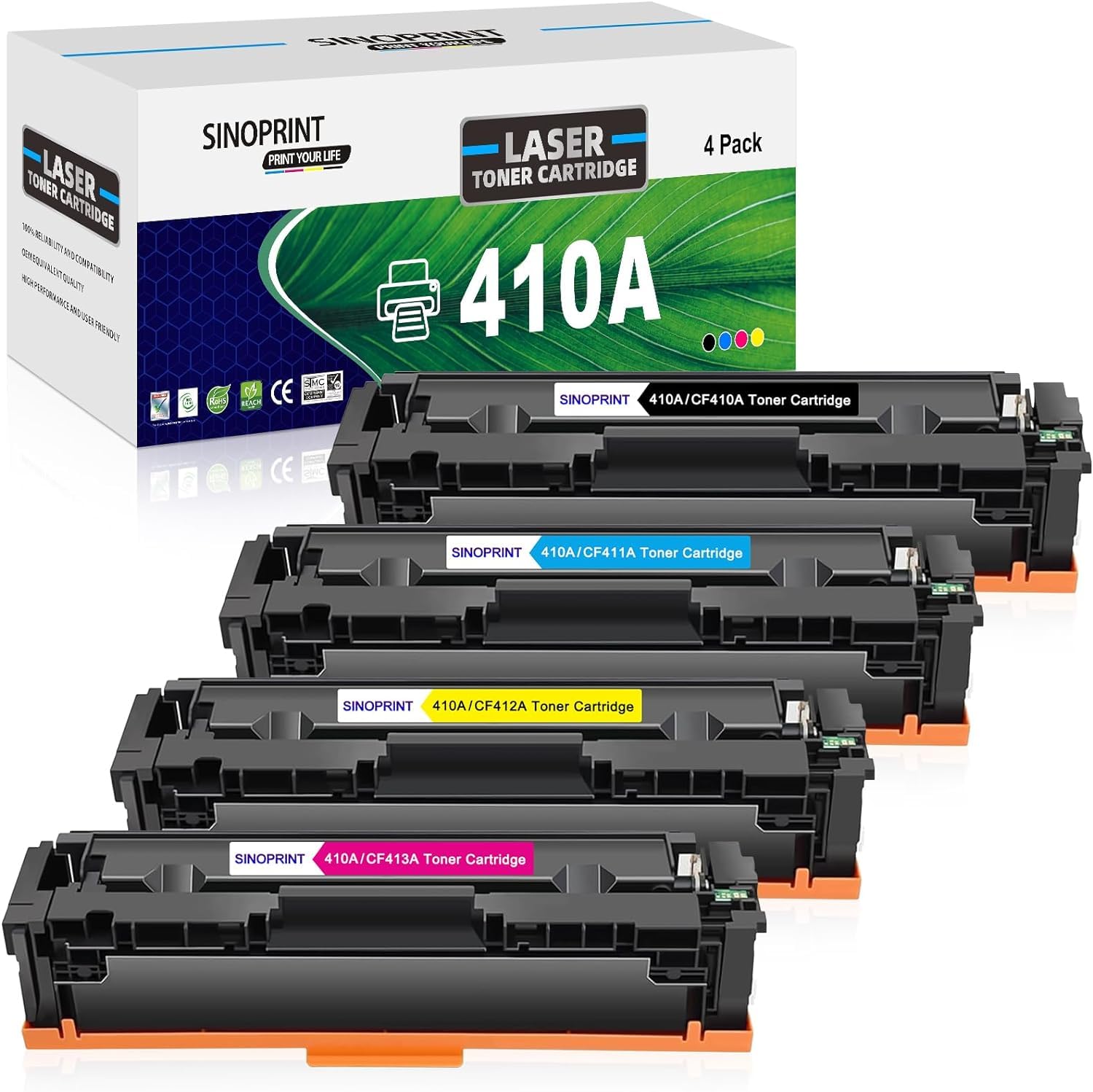 CF410A Cartuccia Toner Compatibile per HP 410A CF410A 410X CF410X per Color Laserjet Pro MFP M477fdw M477fdn M477fnw M452dn M377dw M452dw M452nw(Nero, Ciano, Giallo, Magenta)