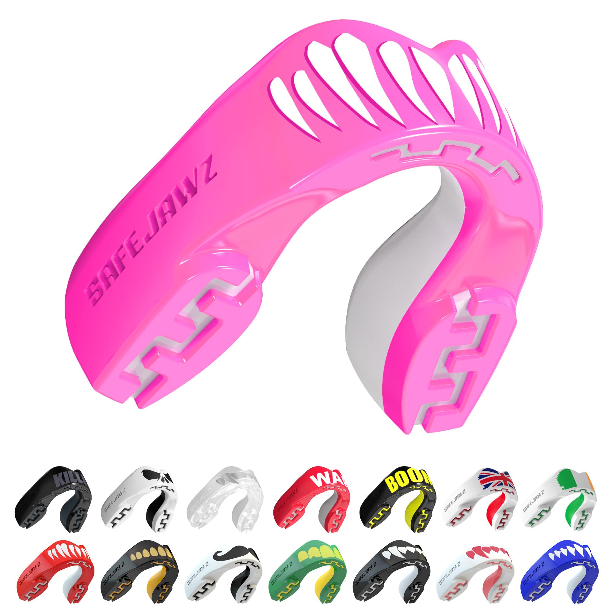 SAFEJAWZ Pink Viper Mouth Guard, Junior Dual Layer Gum Shield with Case
