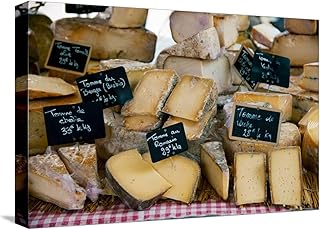 ART.COM Stretched Canvas Print Cheese for Sale at a Market Stall, Lourmarin, Vaucluse, Provence-Alpes-Cote D'Azur, France, 18" x 12"