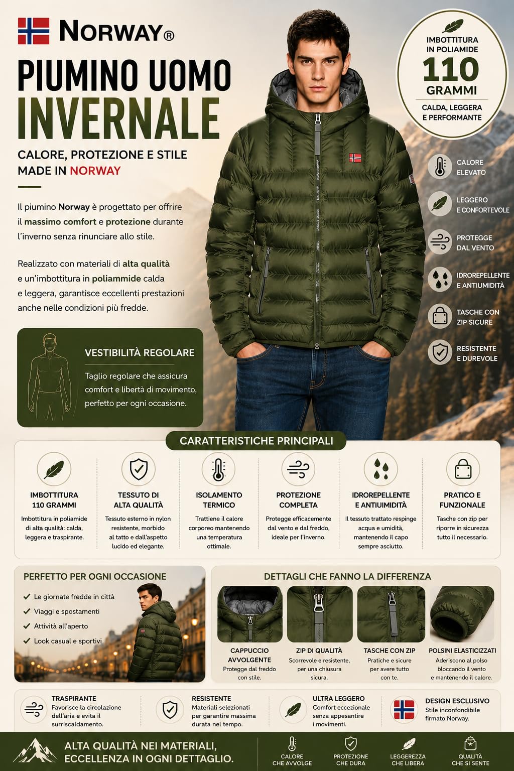 Piumino Uomo Invernale - Trapuntato - Giubbotto Uomo 110 Grammi 4 Stagioni Imbottito - Giacca Invernale