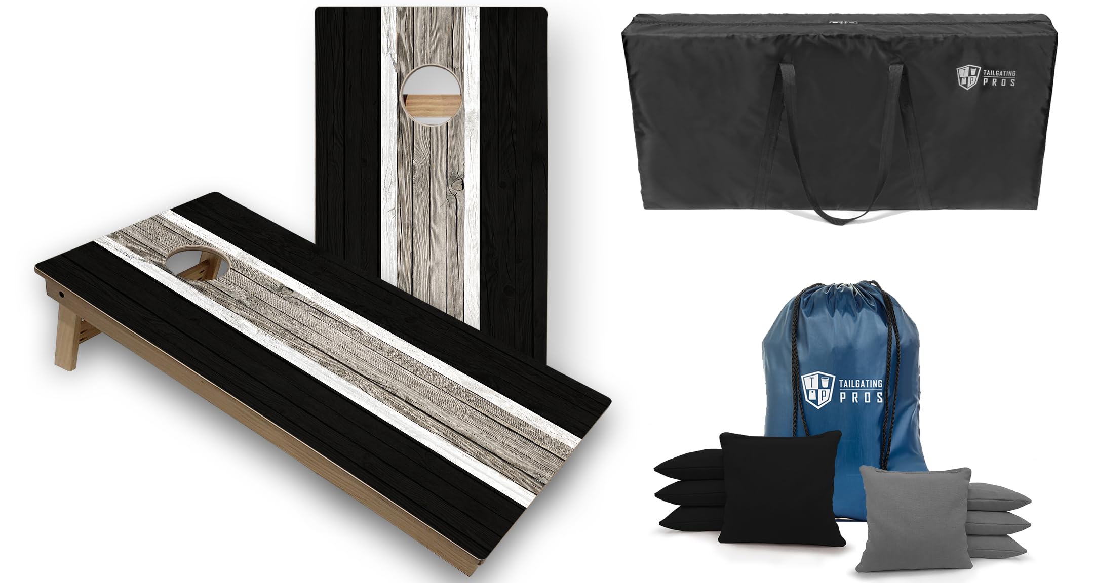 Tailgating Pros Striped Tournament Grade LED Cornhole Board Set w/Built-in Lights- Includes 4'x2' Regulation Boards, Multicolored LED Lights, Bean Bags, and Carrying Cases