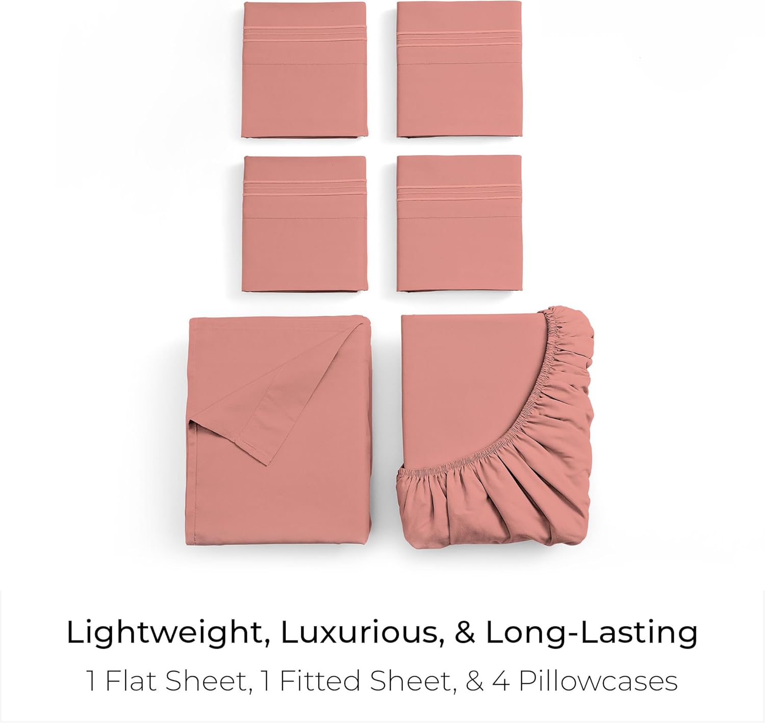 Mellanni King Sheet Set - 6-Piece Iconic Collection Bedding, (Including 4 Pillowcases), 16-Inch Deep Pocket, Easy Care, Extra Soft, Cooling Sheets, Brushed Microfiber - Coral - Image 3