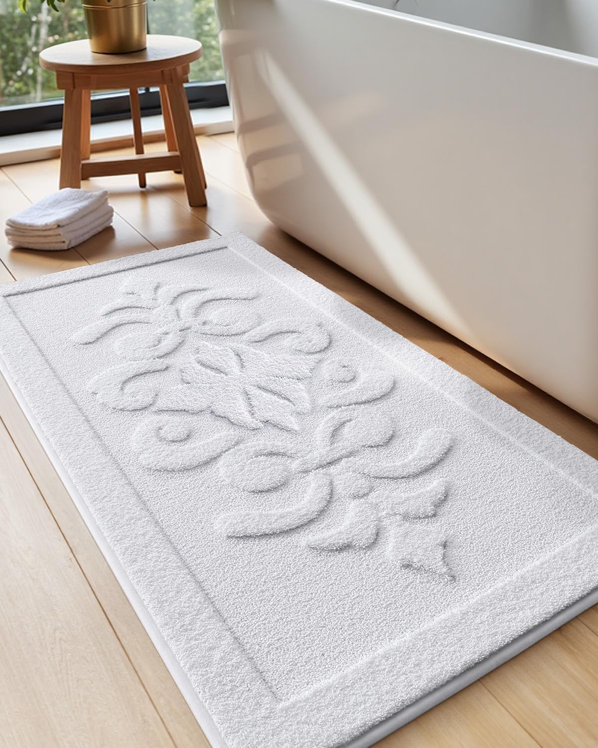 LUMI Ultra Absorbent Bathroom Rug Non Slip Rubber Backing, Machine Washable Bath Mat Soft Premium Microfiber, Elegant Luxury Bath Rugs Quick Dry for Bathtub and Shower Floor, Decor, 24×43