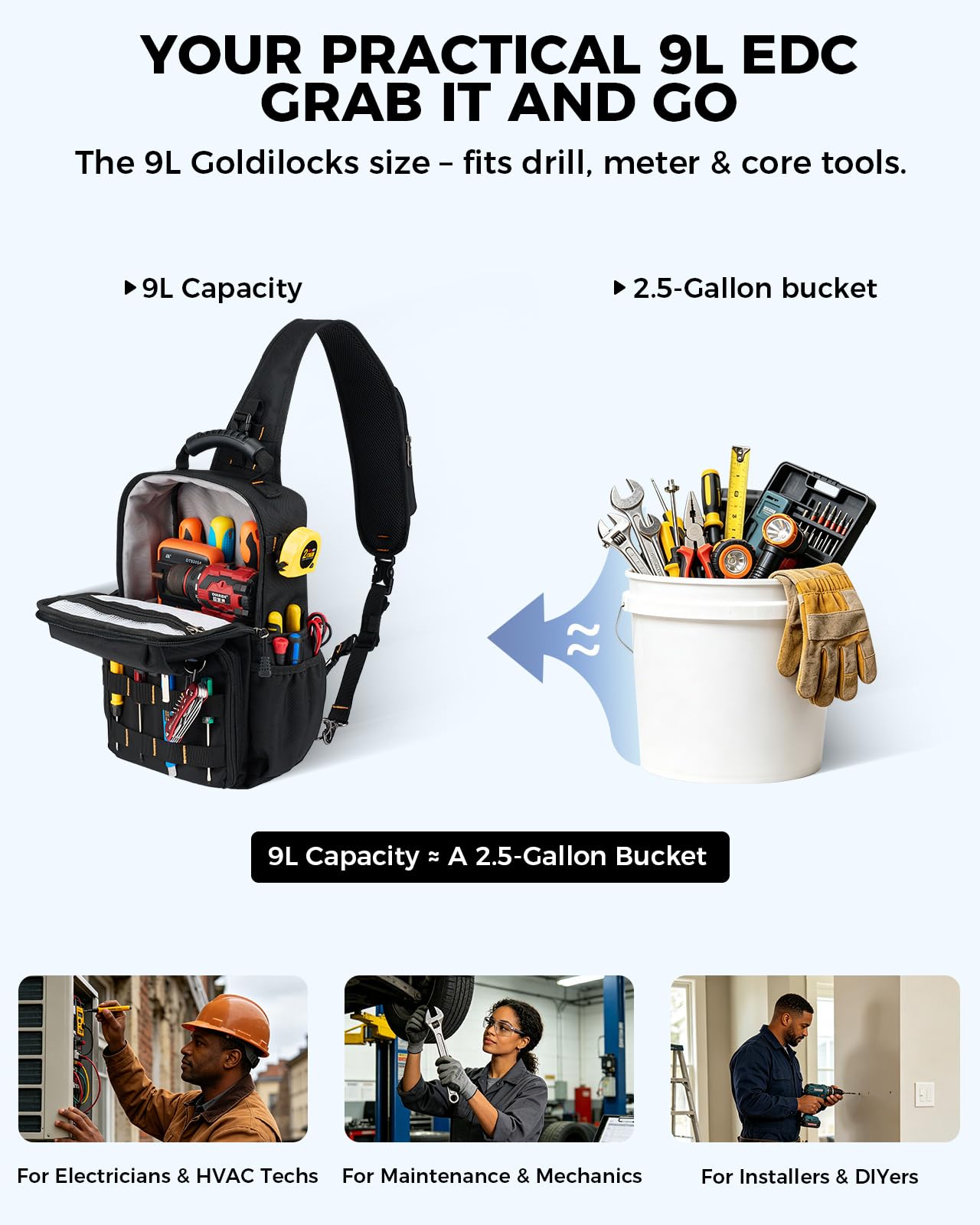 Sac à outils tactique de poitrine avec sangle, Noir