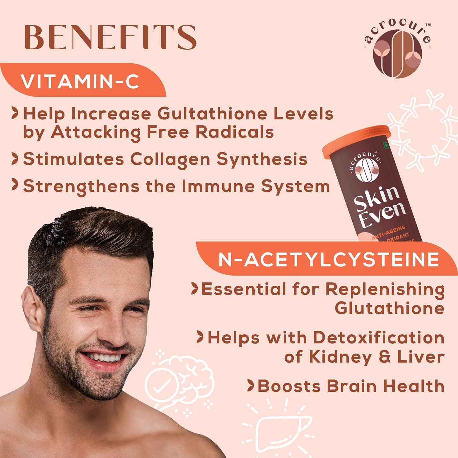 glutathione benefits for male SKINEVEN Glutathione, Vitamin C, N-Acetylcysteine, Grape Seed & Aloe Vera  Extract | For Men & Women