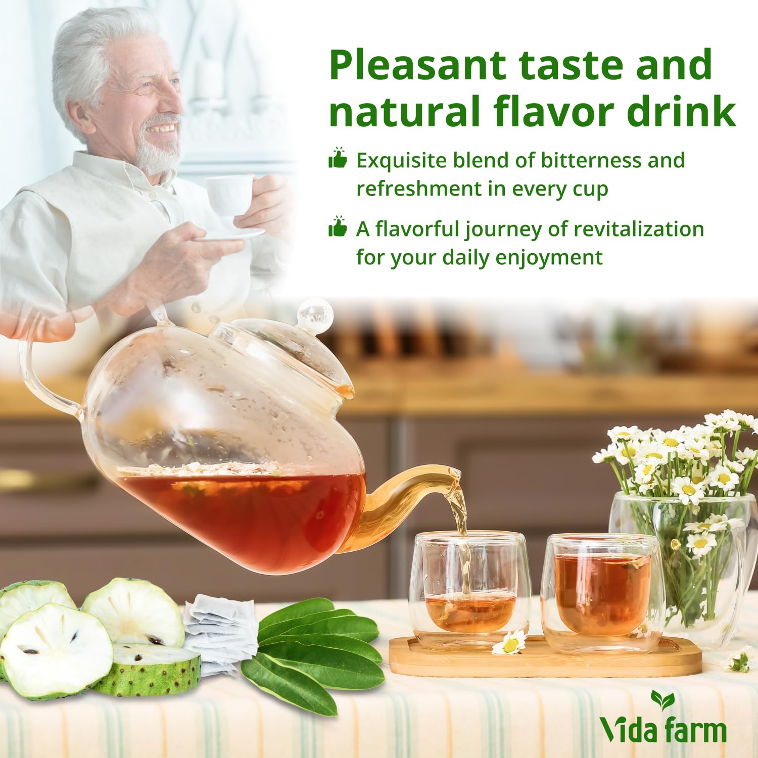 VIDA FARM 100 Soursop Tea Bags, 100% Natural Pure Soursop Graviola Leaves Tea Bags, Pleasant Taste, Natural Flavor, Caffeine Free, Guanabana Leaves Guyabano Tea - Image 4