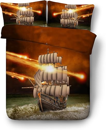 TOPBDHOMES Outer Space Meteorolite Ship - Juego de ropa de cama con estampado de barco de meteoritos tamaño individual matrimonial Queen y King ropa