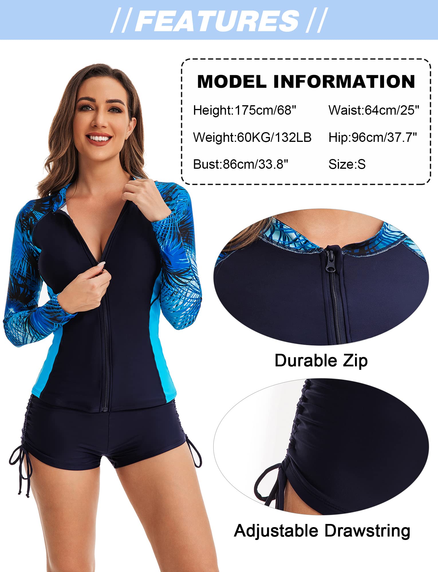 SEAUR Rash Guard Damen Langarm UPF 50+ UV Schutz Zweiteiler Badeanzug Schwimmanzug Slim Fit Sonnenschutz Bademode Shirt und Shorts S M L XL XXL 3XL