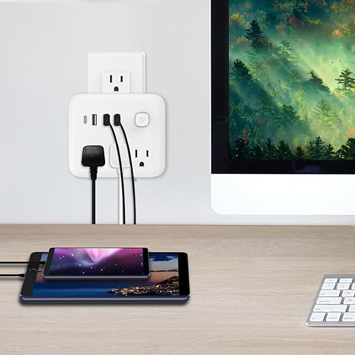 Miniatura 3 de FXZ Regleta de conversión de regleta de alimentación con 3 tomas amplias y puerto 3USB-A y 1USB-C, 1875 W15 A, protección contra sobrecarga, montaje