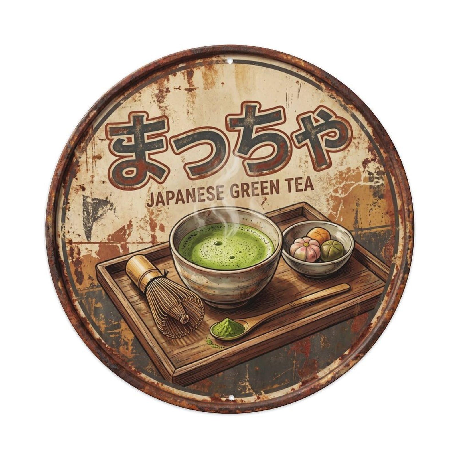 Cxhjca 8X8inch(20X20cm) Matcha Japanese Retro Cafe Classic Wagashi Dessert Metal Tin Sign