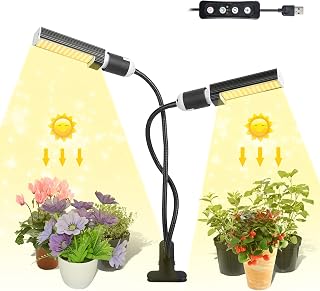 LED Plant Grow Light,132 LED Full Spectrum Plant Grow Lamp, 2-Head 360 Degree Gooseneck Plant Grow Lights with Auto ON/Off Timer, Adjustable Brightness for Indoor Plants (Warm Yellow Light)