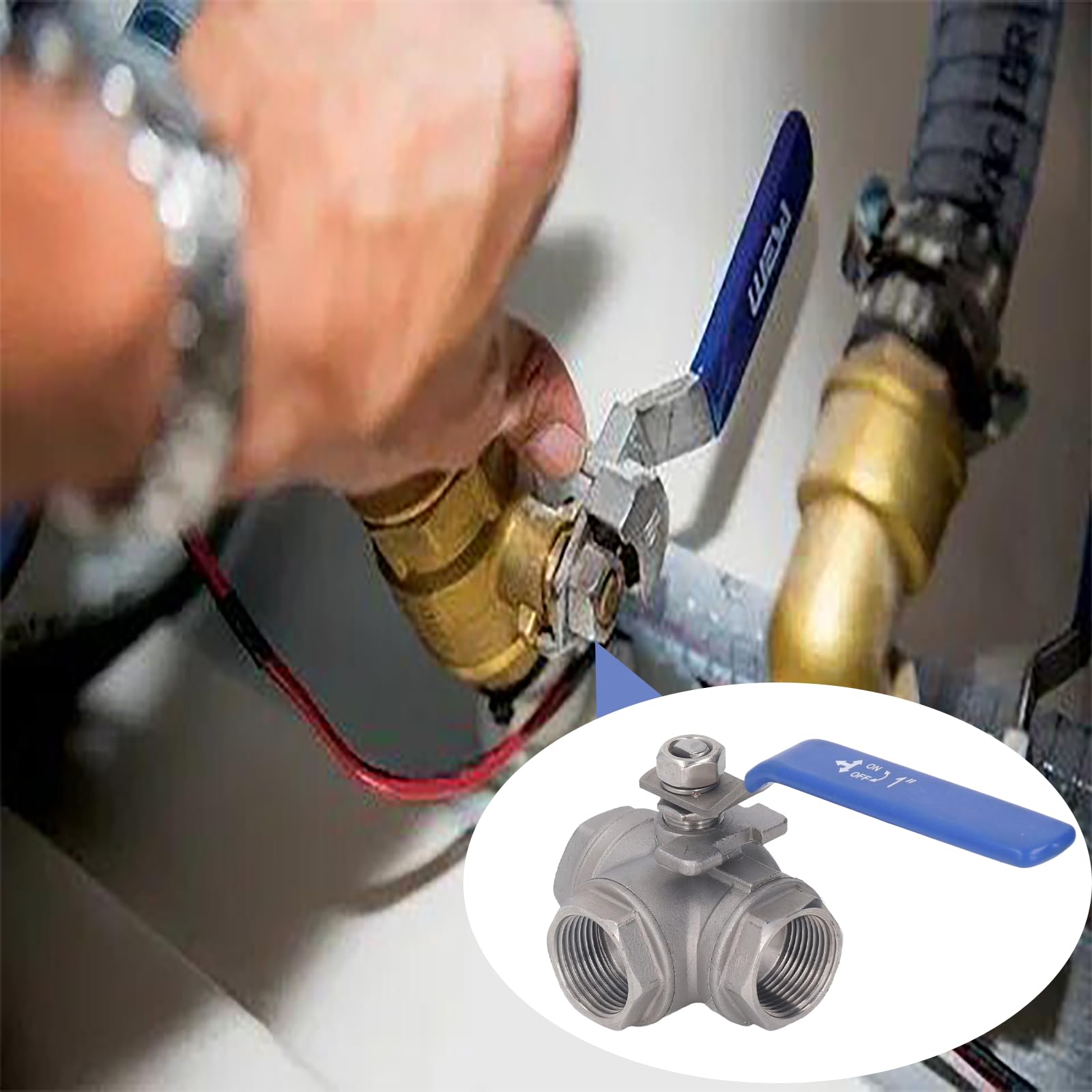 Valvola a Sfera a 3 Vie, Valvola a Sfera Tipo T da 1 Pollice DN25 Valvola a Sfera con Filettatura Femmina in Acciaio Inossidabile 304 Valvola di Azionamento Manuale Valvola a Sfera a Passaggio Complet