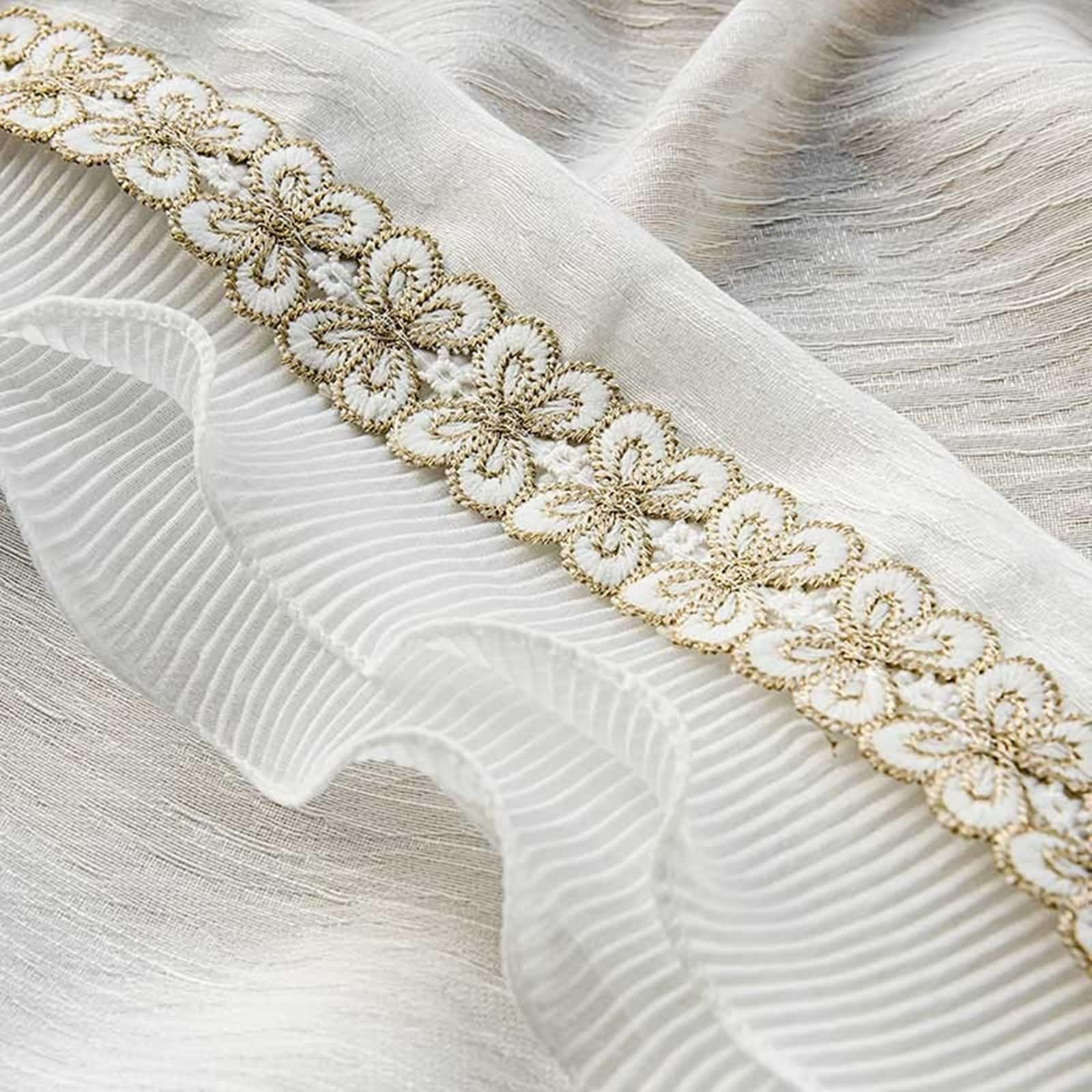 Daesar 2 Panneaux Rideaux Salon Beige Blanc, Rideau Transparent à Oeillets Couleur Unie avec Dentelle Noeud Papillon Rideaux Intérieurs pour Chambre Maison, Beige Blanc 102x160CM