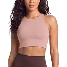 ODODOS Racerback Tank Bra for Women High Neck Non Padded Medium Support Sports Bra Workout Yoga Crop Tops