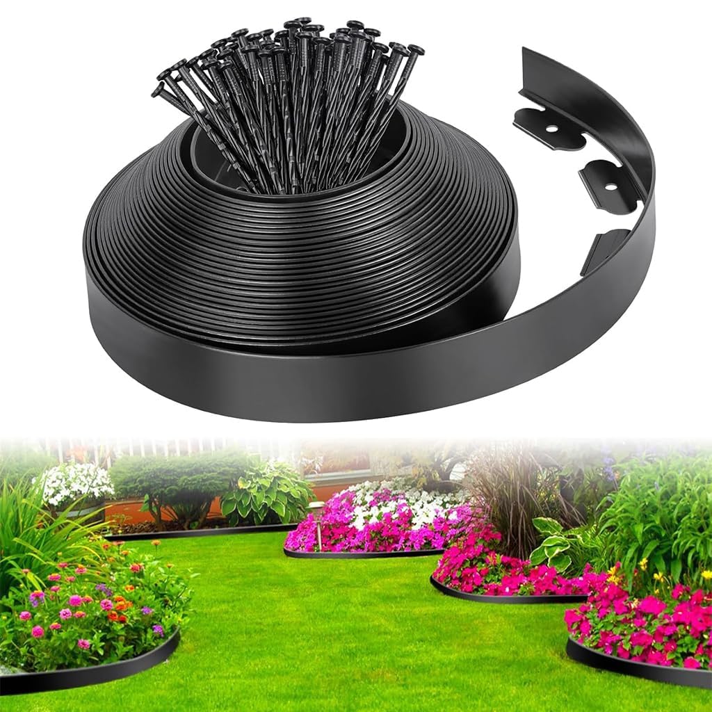Garden Edging Border Roll with Fixing Nails, Flexible Lawn Edge for Flower Bed, Grass Separation, Landscape Pathway, Outdoor Yard Decoration, Durable Black Plastic Strip-image-19