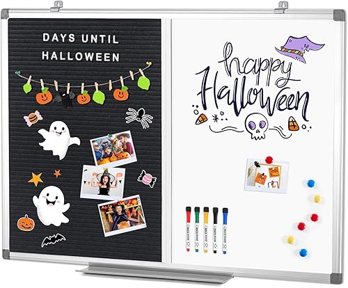 Vista 42 de S SWANCROWN Tablero de fieltro blanco combinado/tablero de cartas/pizarra blanca de borrado en seco para oficina, aula y hogar, negro, 24 x 18