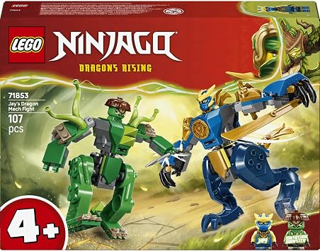 LEGO NINJAGO Jay’in Ejderha Robotu Savaşı 71853-4 Yaş ve Üzeri Kız ve Erkek Çocuklar için 2 Robot ve 2 Minifigür İçeren Yaratıcı Oyuncak Yapım Seti, Çocuklar için Eğlenceli Hediye Fikri (107 Parça)