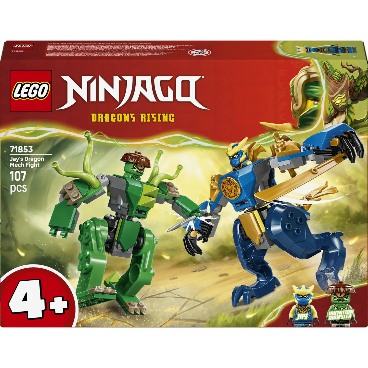 LEGO Ninjago Jay's Dragon Mech Fight 71853 | Toys for 4+ Year Old Boys, 2 Action Figures, 2 Minifigures, Katana & Ninja Sword, Birthday Gift, 107 Pieces